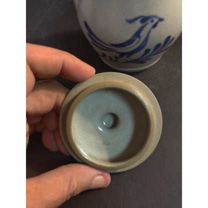 Vintage Prestige Place Museum American Folk Art Blue Bird Lidded Crock Jar Japan