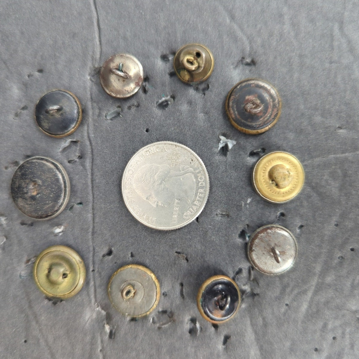 LOT T of 10 Antique Vintage Victorian Brass Mixed Materials Buttons ESTATE FIND