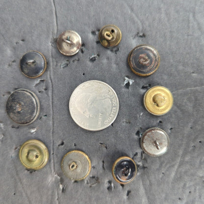 LOT T of 10 Antique Vintage Victorian Brass Mixed Materials Buttons ESTATE FIND