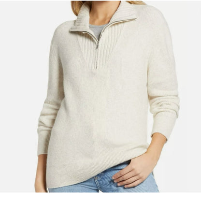 NEW Treasure & Bond Quarter Zip Mock Neck Sweater MEDIUM Beige Long Sleeve