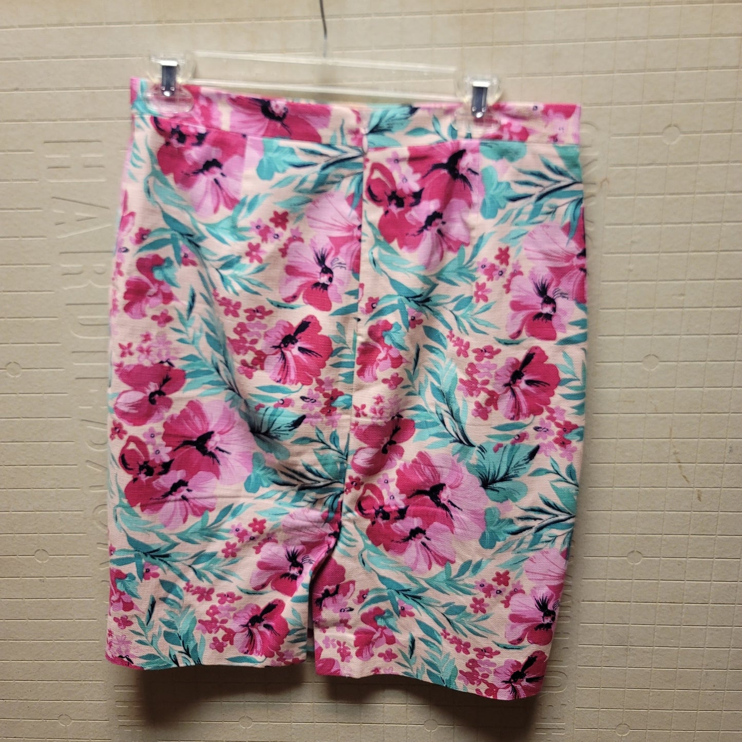 J. Crew Floral red teal Pencil basketweave Skirt back zip Size 4 casual summer