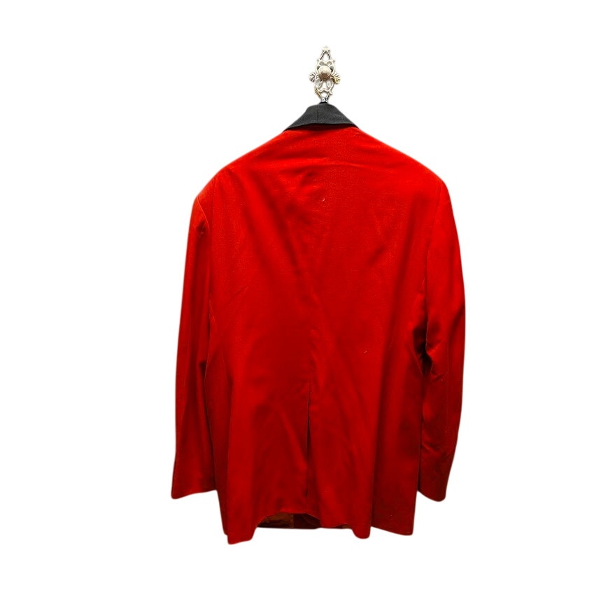 Custom Made Red Smoking Jacket Black Piping Lapel Mens XL Shoulder Pads