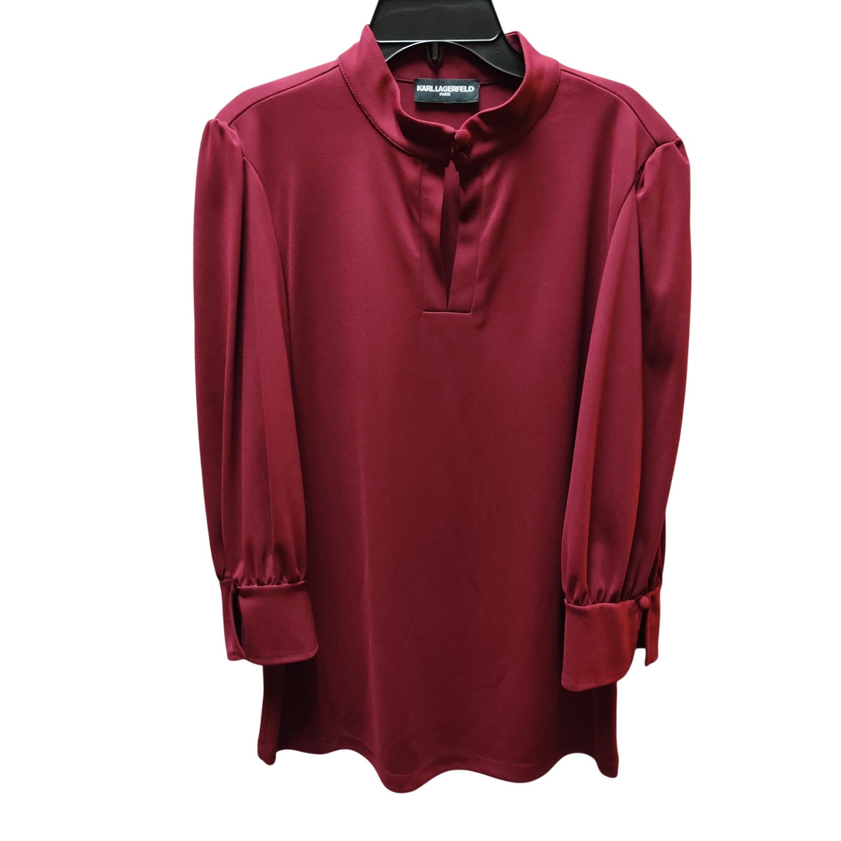 Karl Lagerfeld Paris Maroon Burgundy Mock Neck Blouse Medium Long Sleeve Top