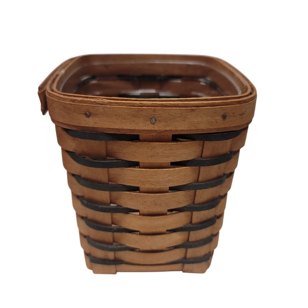 Longaberger Vintage Wood Handwoven 1994 Basket  brown black basket Handle Liner