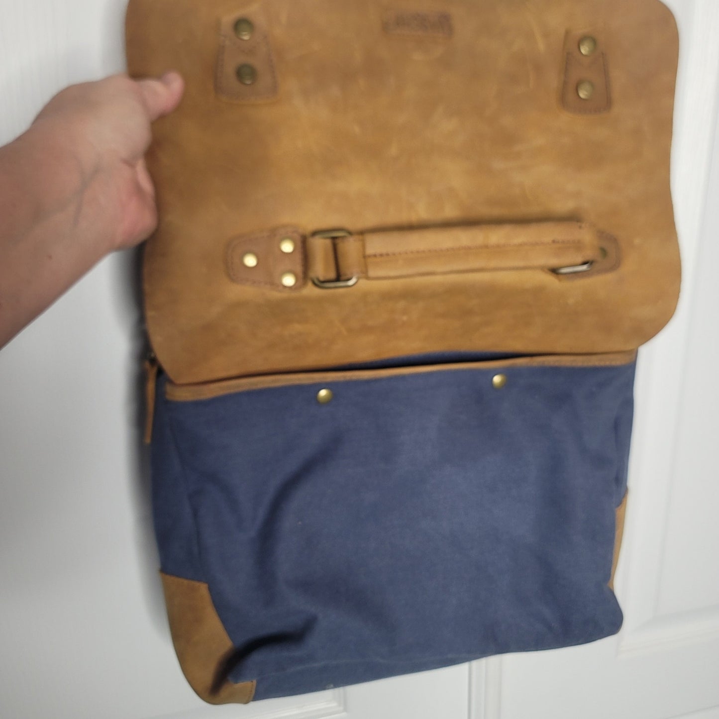 Vaschy Leather Canvas Messenger Laptop Bag Vintage Style Professional Satchel