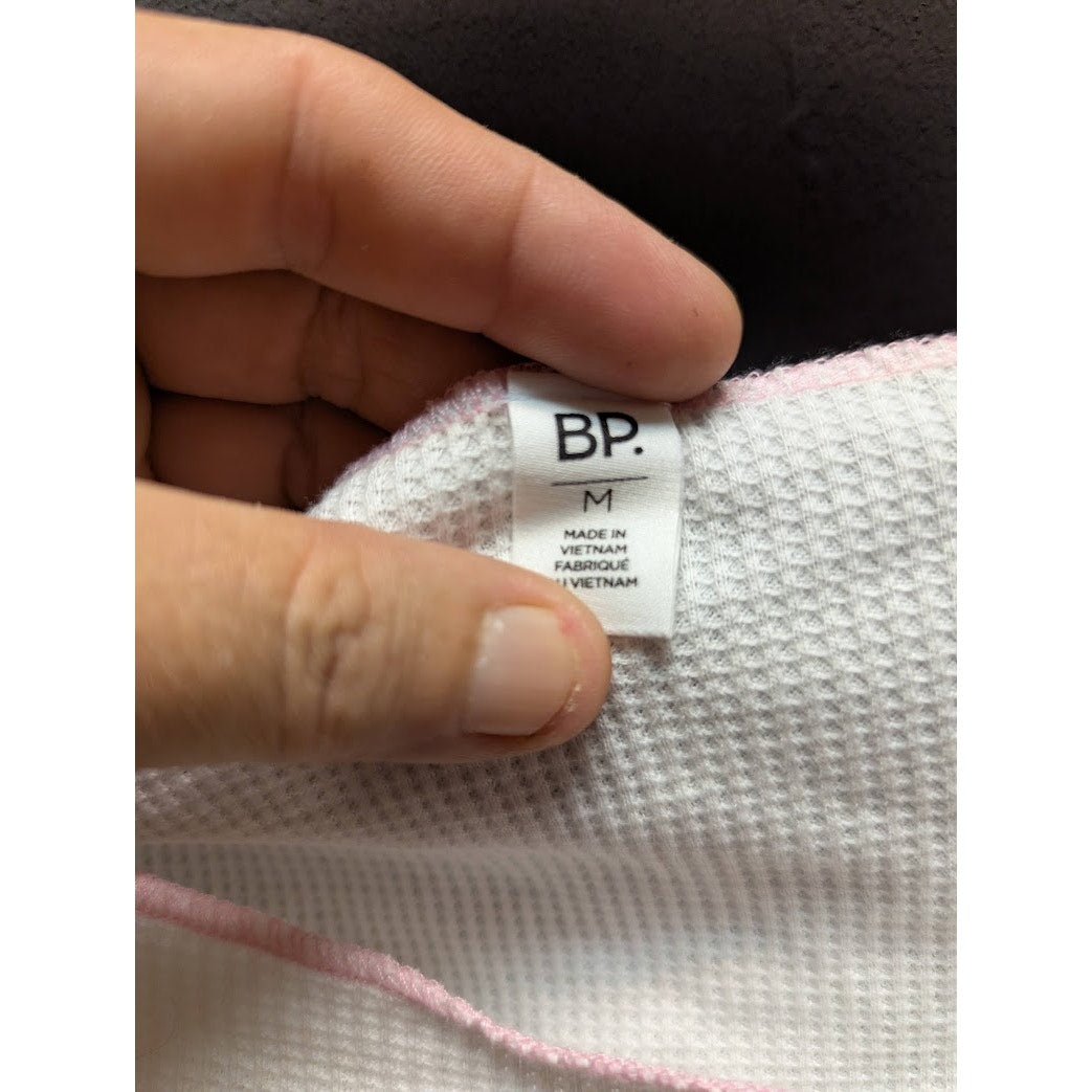 BP. scoop neck long sleeve White Pink thermal top shirt Tshirt waffleknit Medium