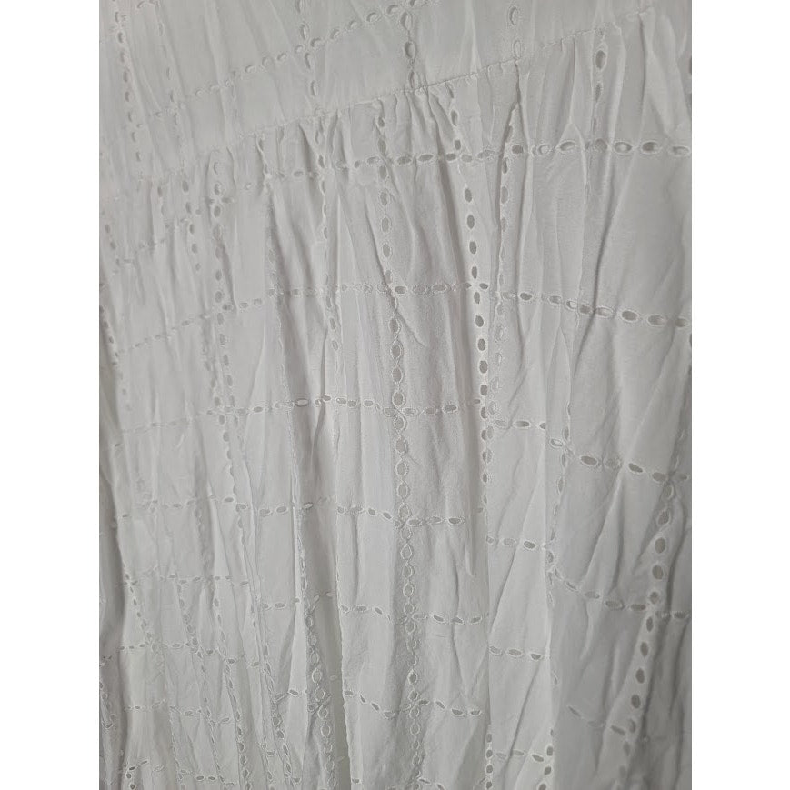 Crown & Ivy White eyelet button up Dress Midi Size XL Pockets flutter sleeve