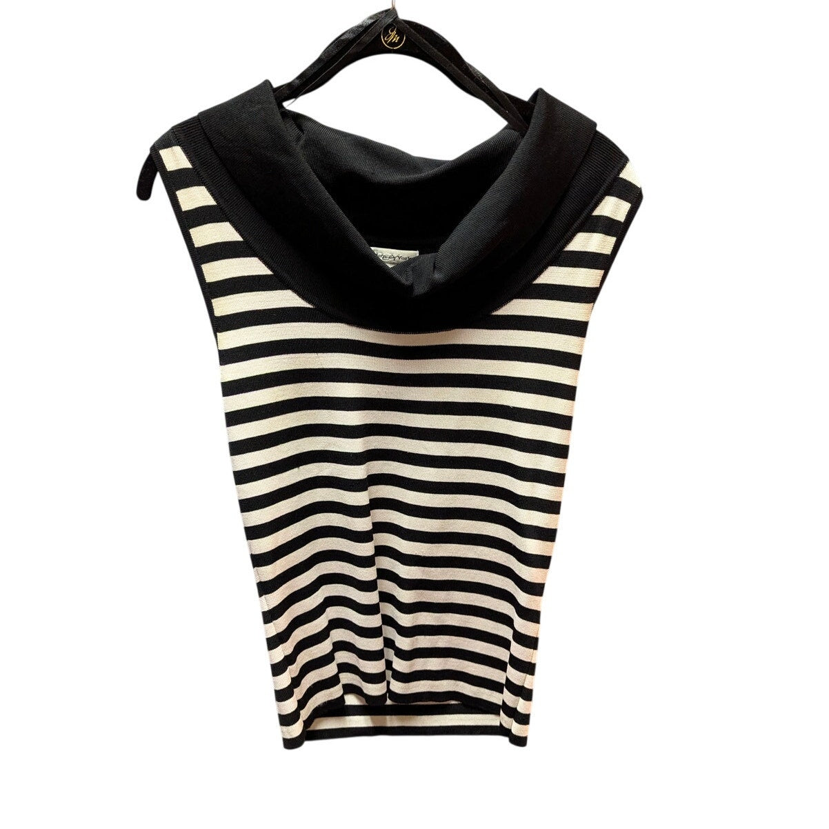 Preston & York Striped Cowl Neck Knit Top Medium Black White Sleeveless