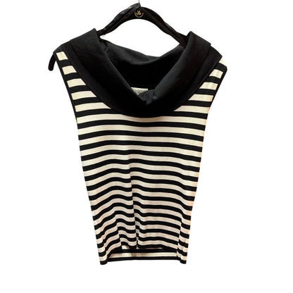 Preston & York Striped Cowl Neck Knit Top Medium Black White Sleeveless