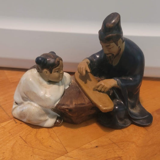 Vintage Shiwan Mudmen Chinese Figurine Teacher & Student 4" Statue School