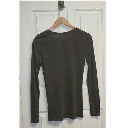 Caslon Long Sleeve Scoop Neck Pima Cotton Tee in Grey Beluga LARGE NEW $29