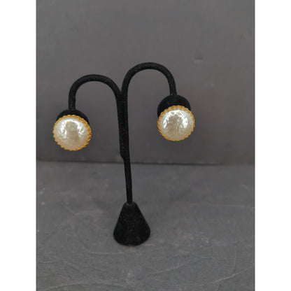 Vintage Miriam Haskell Faux Pearl Seed Bead Cluster Clip On Earrings Retro