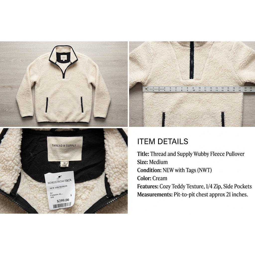 THREAD AND SUPPLY Wubby Fleece PullOver Size Medium NEW pockets cozy 1/4 zip