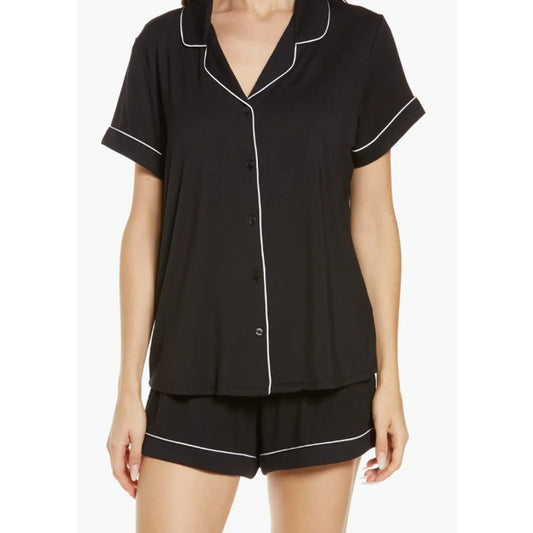 NORDSTROM pjs SET NEW Black w/ White Piping Top and Shorts Pajamas 2pc. LARGE