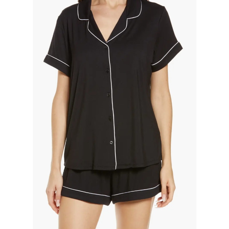 NORDSTROM pjs SET NEW Black w/ White Piping Top and Shorts Pajamas 2pc. XL