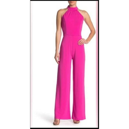 Alexia Admor Size 12 NEW Hot Pink sleeveless halter top jumpsuit Casual Cocktail