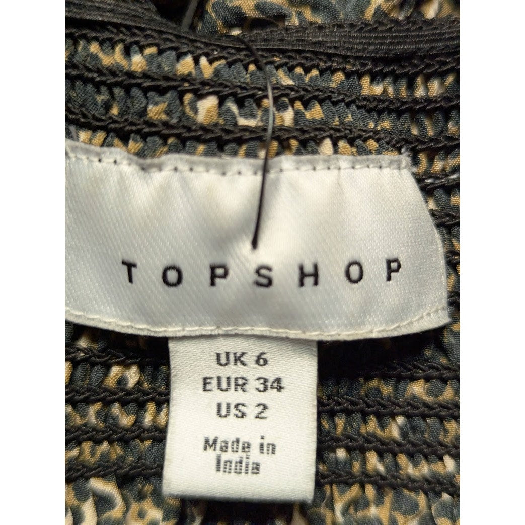 Topshop Gold & Black Smocked Off-the-Shoulder Mini Dress Size 2 NEW Summer