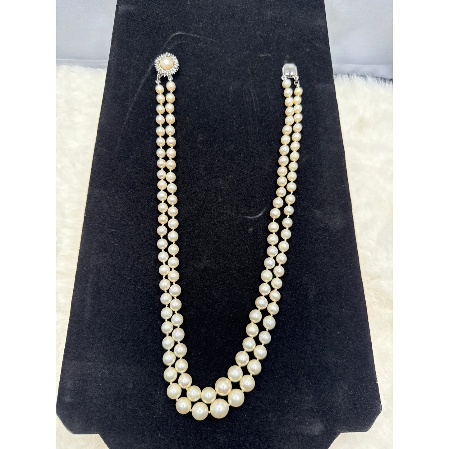 Vintage Necklace Piece Double strand faux pearls rhinestone and pearl clasp