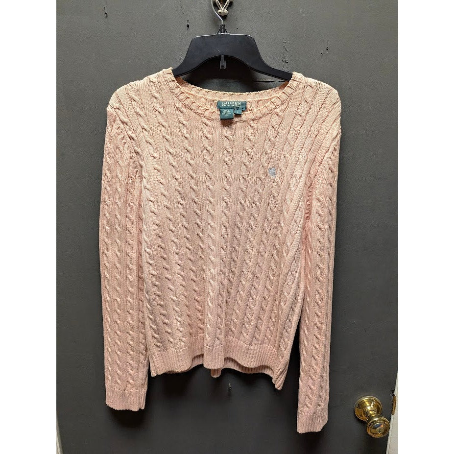 Vintage Lauren Ralph Lauren Light Pink Cable Knit Sweater Size Large Preppy Y2K