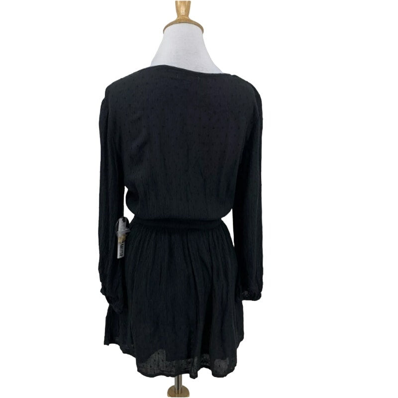 Amuse Society Faux Wrap Lined Dress Coverup Small Black Swiss Dot Long Sleeve