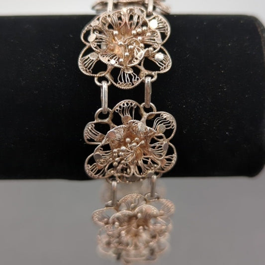 Vintage Châteaucore Gold Tone Filigree Floral Statement Bracelet Coquette Fairy