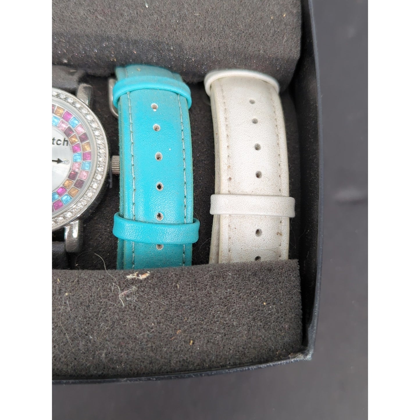 Women Interchangeable Watch Set Rainbow Crystal Bezel 5 Colorful Straps Gift Box