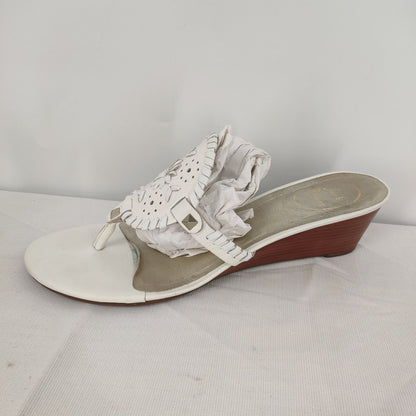 Jack Rogers White Leather Wedge Sandals Size 10 Whipstitch Preppy Resort Wear