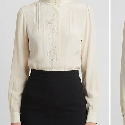 Lloyd Williams Vintage Silk Cream Blouse Floral Embroidered Romantic Cottage 6