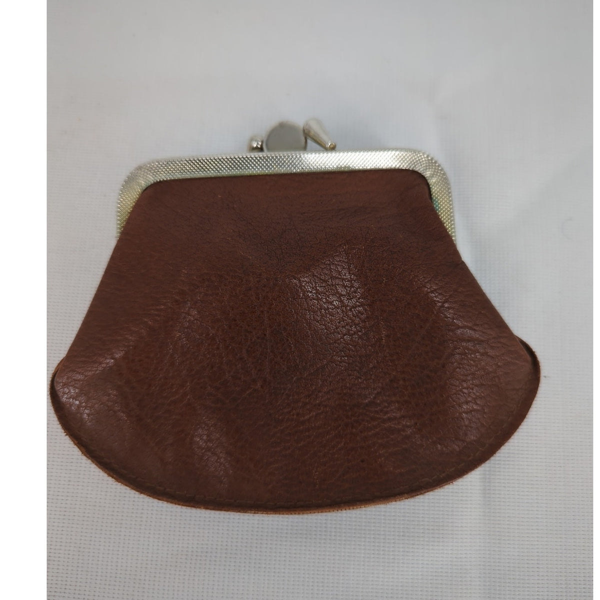 Vintage Brown Leather Double Kiss Lock Change Coin Purse