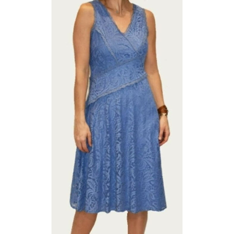 Taylor Sleeveless V-Neck Lace Midi Dress Size 10 in Azure Slate Blue NWT