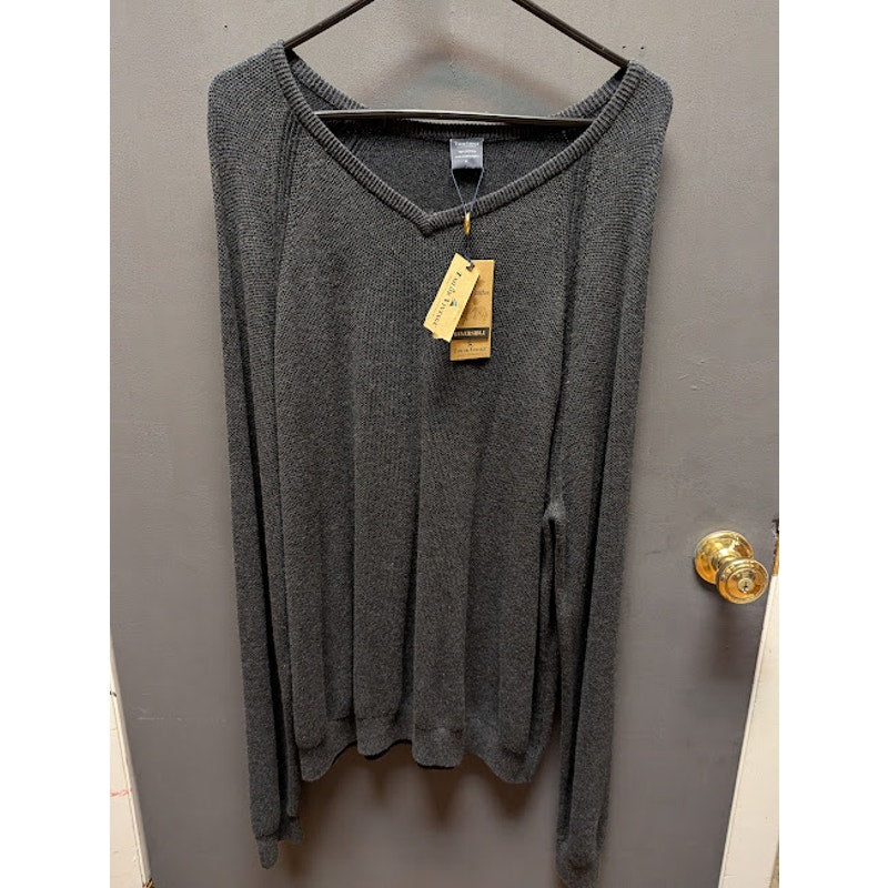 Tailor Vintage-Reversible Knit Pullover Sweater Long Sleeves V-Neck Gray XL
