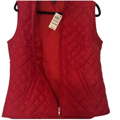 Karen Scott Women's Quilted Puffer Vest Mock-Neck Slant Pocket Solid Red XS