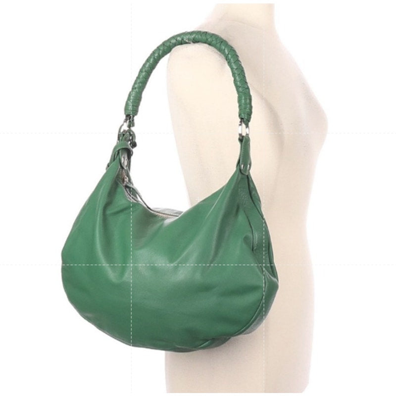 Nuniz Egyptian Leather Purse Crescent Shoulder Bag Green with Tassels Fobs