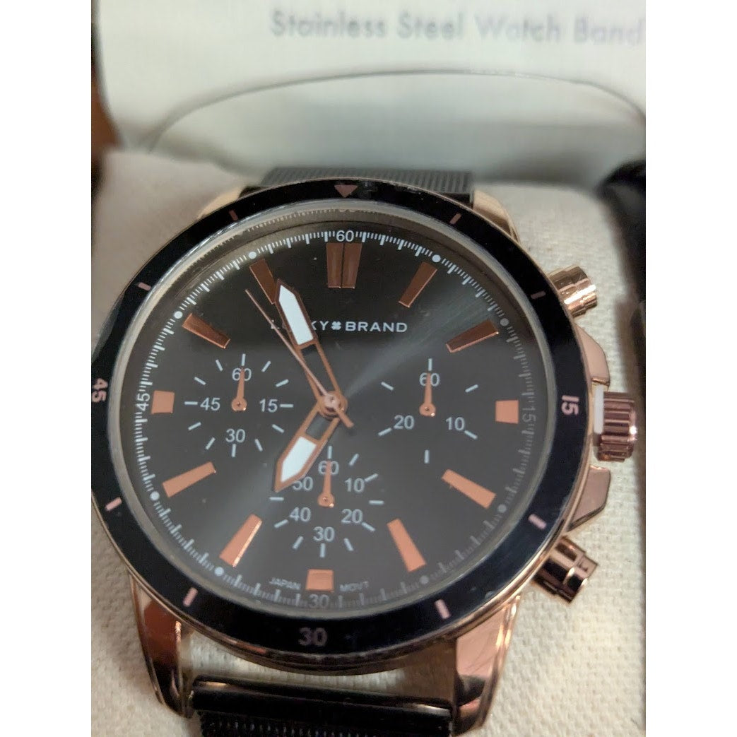 Lucky Brand Watch with bracelet in Box NEW Black rose gold Mens gift set