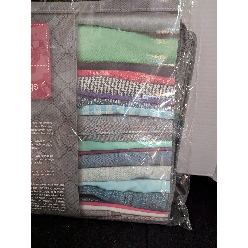 Sorbus Foldable Storage Bag Organizers Large Clear Window & Carry Handles 3-Pack