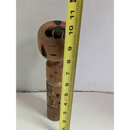 Vintage 50s Japanese Kokeshi Nodder Doll Landscape Scene Wood Geisha HandPainted