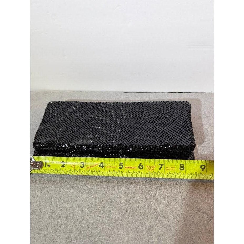 Vintage La Regale Black Metal Mesh Folding Envelope Clutch Zipper Tab Missing
