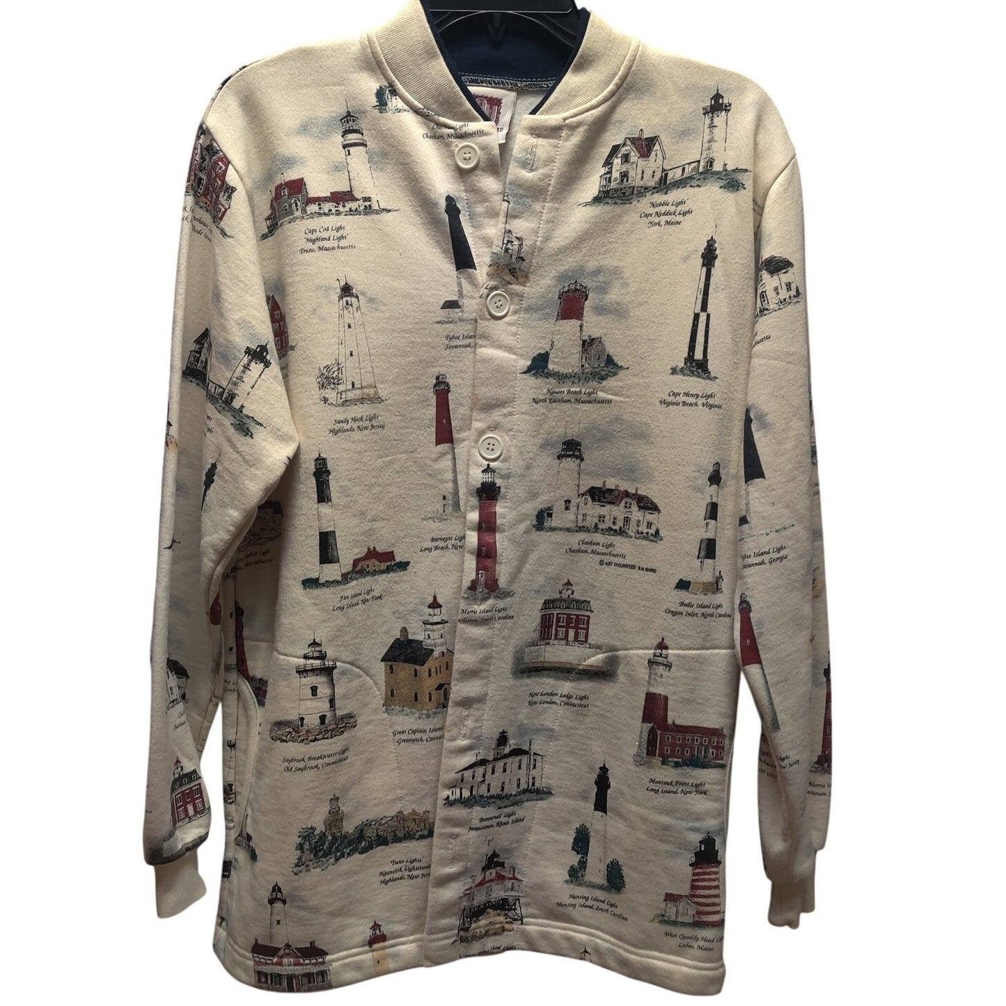 Art Unlimited Sportswear Vintage Lighthouse Full Button Up Sweatshirt Medium