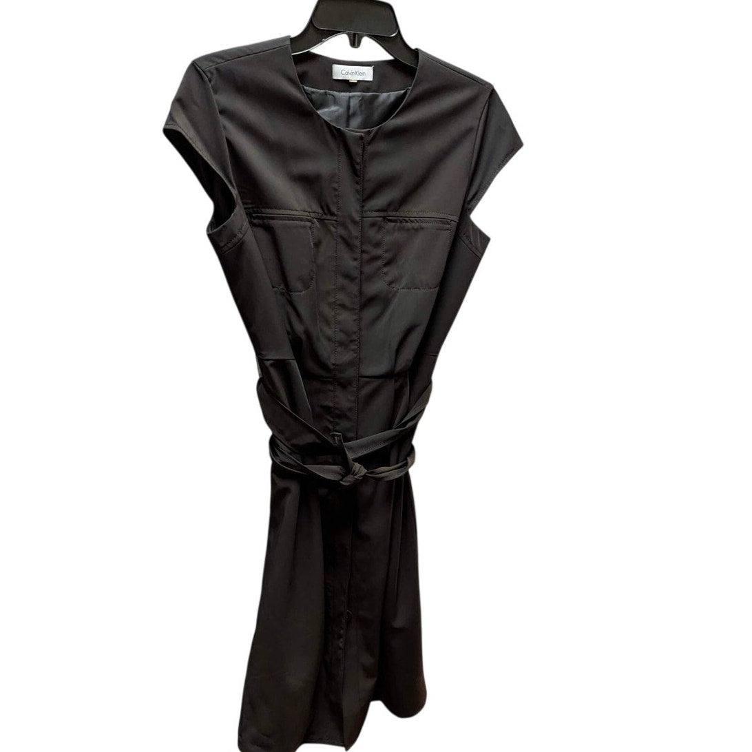 Calvin Klein Black Short Sleeve Trench Style Belted Midi Dress Small Vintage Y2K