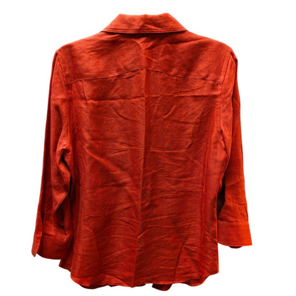 Lauren Ralph Lauren Red Linen Button Down LRL Monogram Preppy Blouse Size Medium