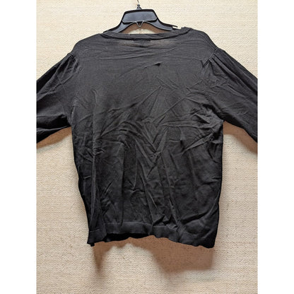 Adrianna Papell Black Crew Neck Pleated Puff Sleeve Sweater Button Sleeve XL