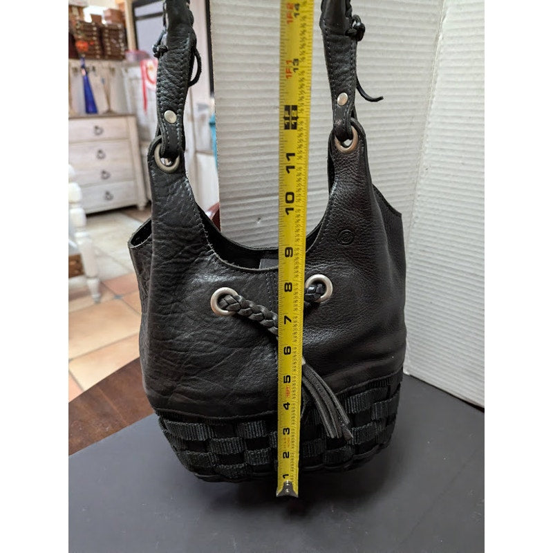 Longaberger To Go Woven Basket Braided Black Leather satchel Shoulder Bag Purse