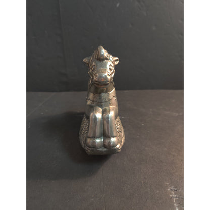 Vintage Metal Rocking Horse Figurine Piggy Bank Missing Stopper