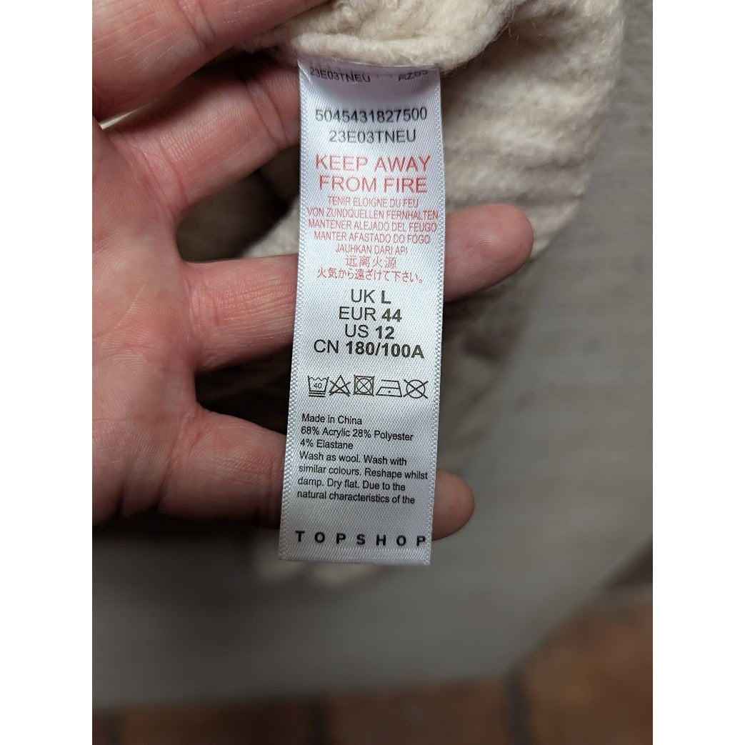 TOPSHOP Women's Nude Cropped Crewneck Long Sleeves Sweater Size 12 &14