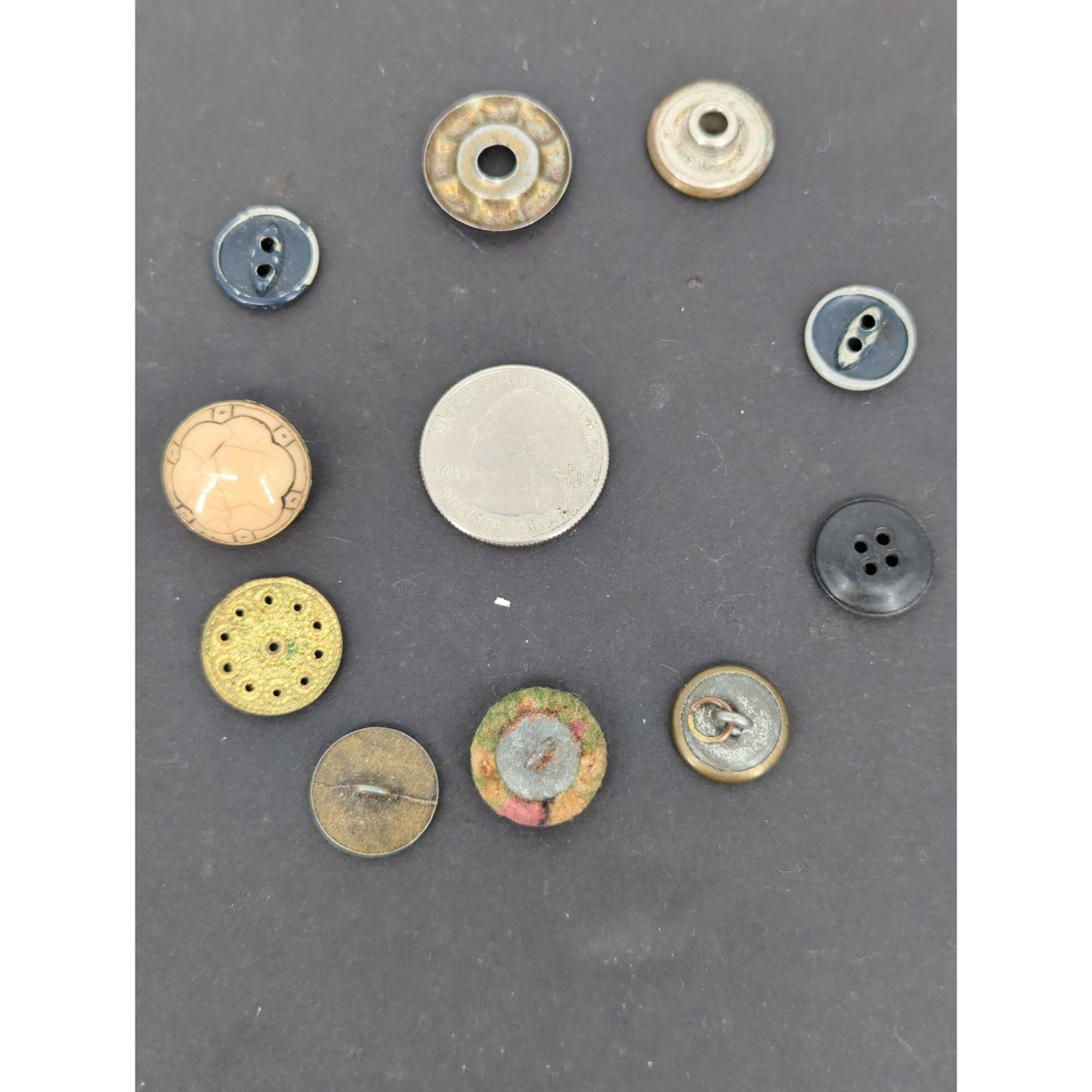 LOT of 10 Antique Vintage Victorian Brass Mixed Materials Buttons ESTATE FIND F