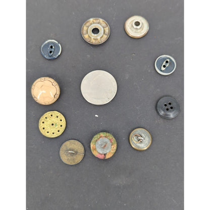 LOT of 10 Antique Vintage Victorian Brass Mixed Materials Buttons ESTATE FIND F