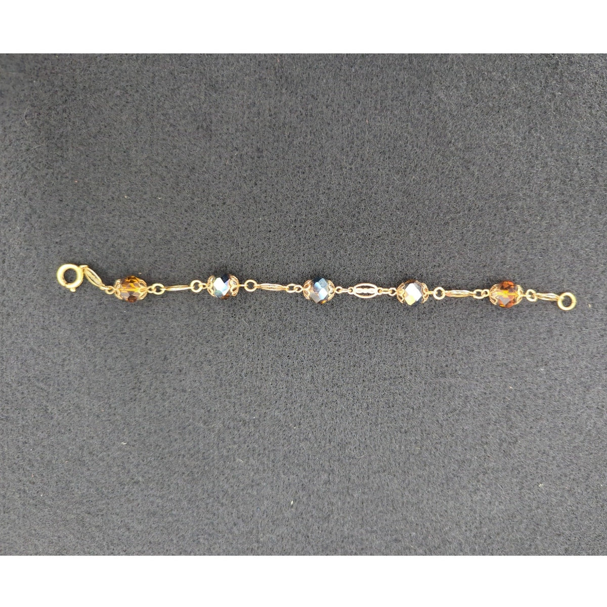 Vintage Fashion BRACELET 8" beaded opalescent amber faceted filigree caps