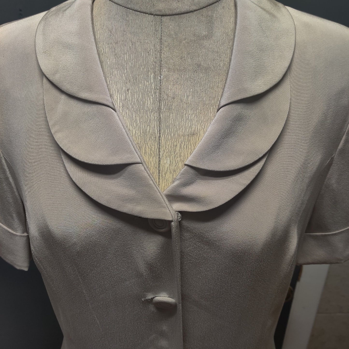 Spenser Jeremy Petites 100% Silk Button-Front Dress with Scalloped Tiered Collar