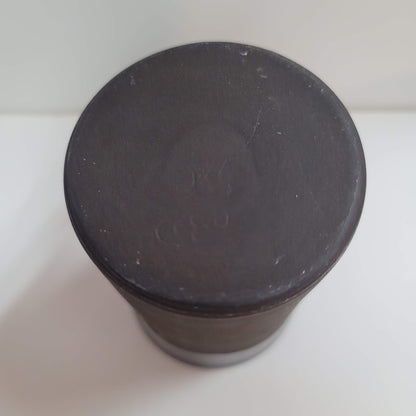Handmade Art Pottery black matte gloss tall mug cup gold rim heart