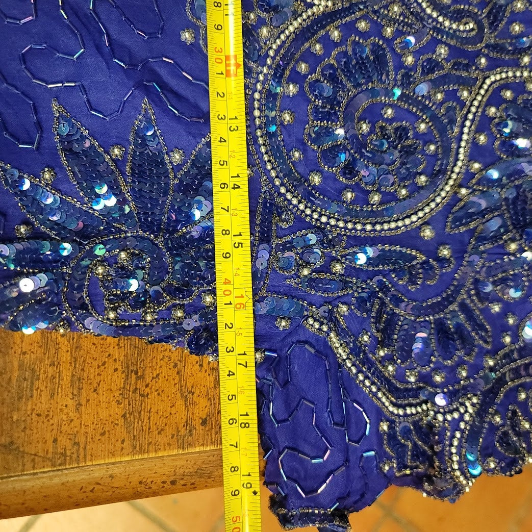 Stenay Vintage 80s Silk Sequin Beaded Knee High 6P Dress Electric Blue Cocktail